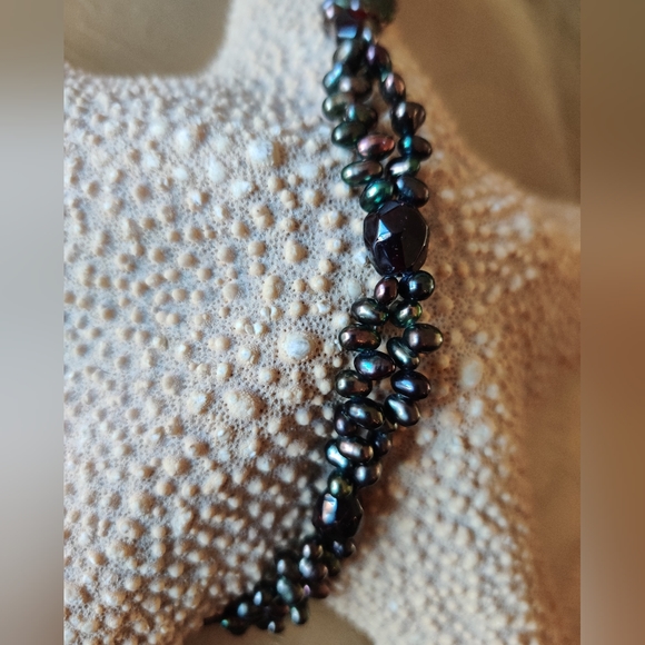 Y2K Genuine Peacock Sea Pearls Bracelet w/Garnet and Sterling Silver - Picture 6 of 12